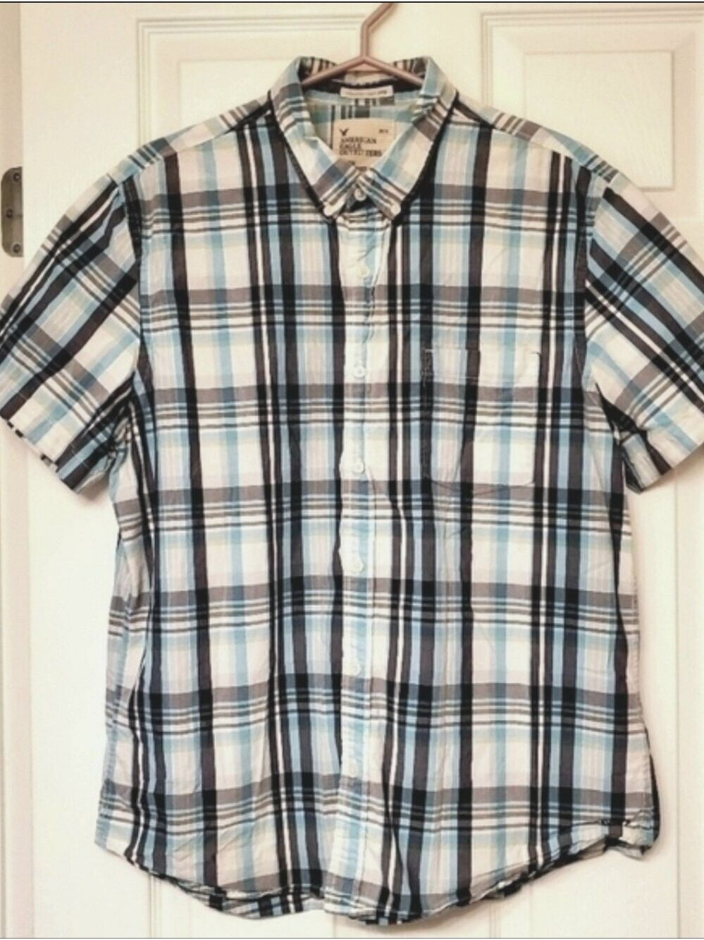 American Eagle Striped Casual Button Down Shirt Vintage Fit Short Sleeves XL